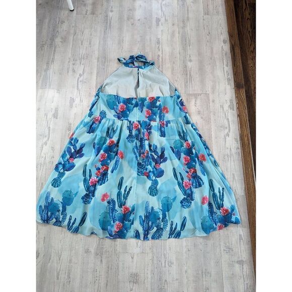 Modcloth Blogger The Better Cactus Halter Dress women's sz 4X blue green cactus - Picture 12 of 12